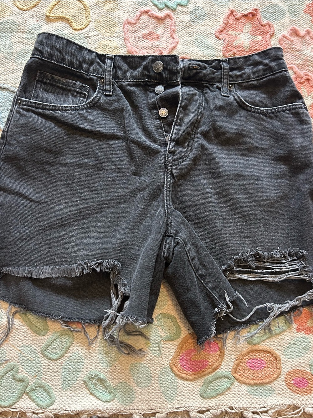 Forever 21 Black Distressed High-Rise Denim Shorts